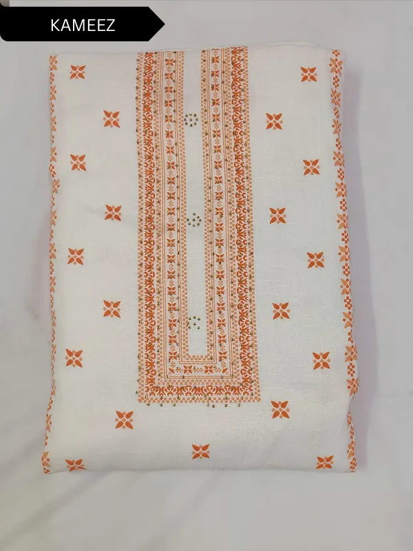White_&_Orange_Indo_Cotton_Printed_Unstitched_Dress_Material