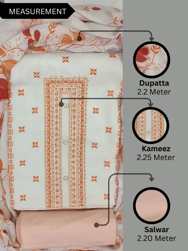White_&_Orange_Indo_Cotton_Printed_Unstitched_Dress_Material