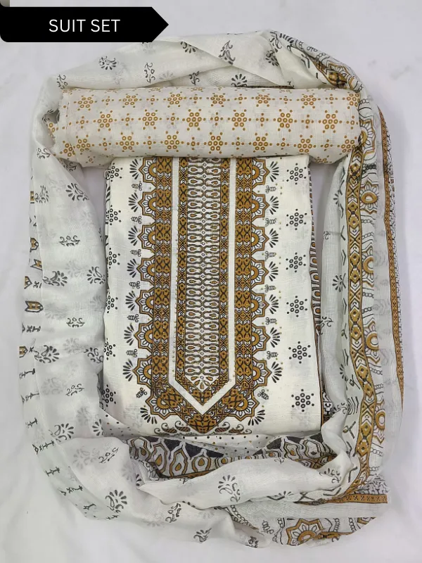 White_&_Golden_Indo_Cotton_Printed_Unstitched_Dress_Material