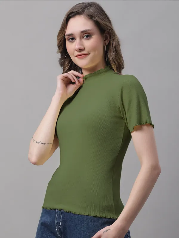 Olive_Cotton_Rib_Turtle_Neck_Regular_Top_For_Women