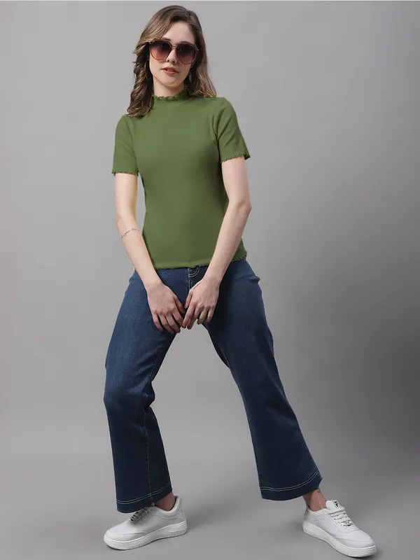 Olive_Cotton_Rib_Turtle_Neck_Regular_Top_For_Women