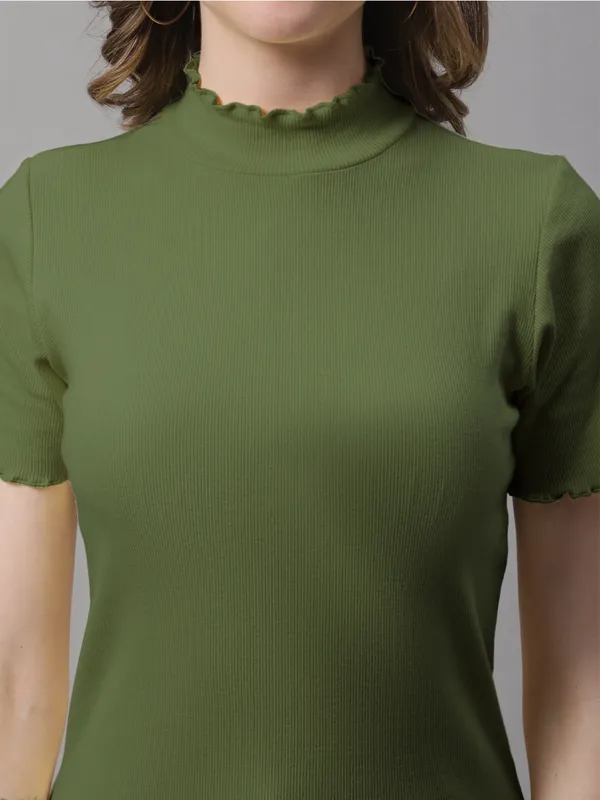 Olive_Cotton_Rib_Turtle_Neck_Regular_Top_For_Women