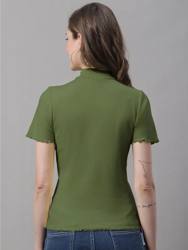 Olive_Cotton_Rib_Turtle_Neck_Regular_Top_For_Women