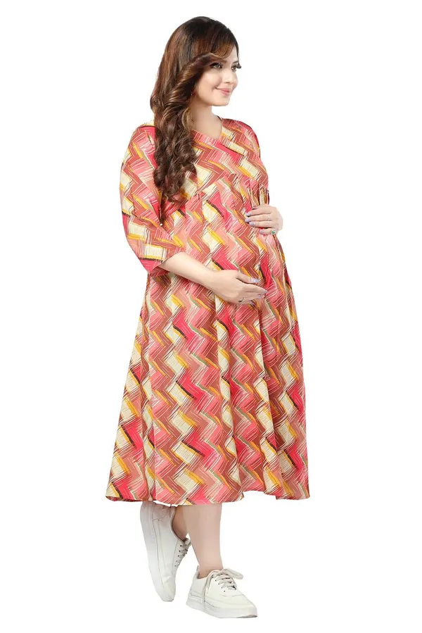 Diaognel_Print_Front_Plit_3/4_Sleeves_Rayon_Maternity_Dress