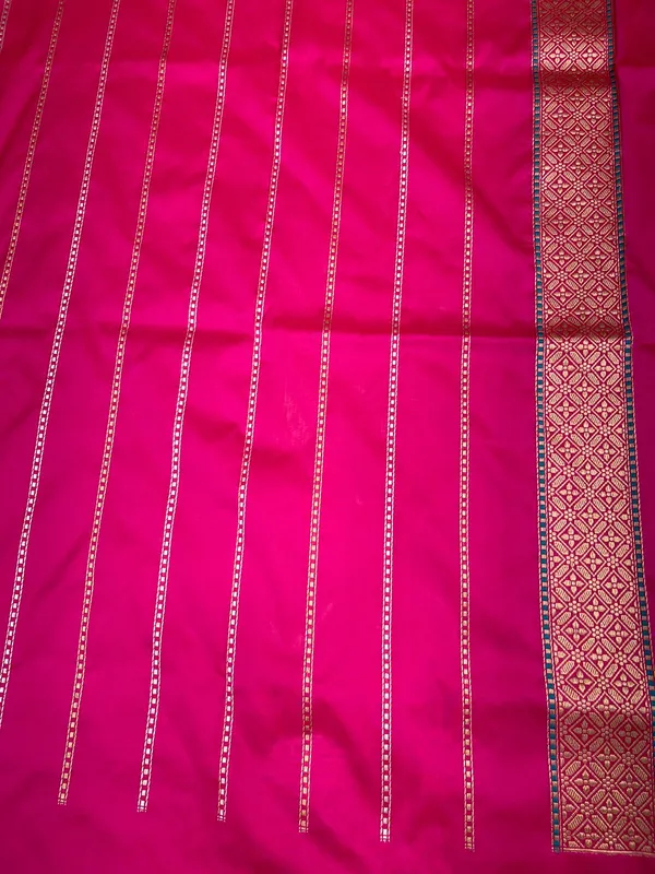 Humairah_Pure_Handloom_Pink_Katan_Silk_Kadhwa_Meenakari_Stripe_Zari_Jaal_with_Kadhwa_Zari_Border_&_Pallu_and_Pink_Stripe_Blouse