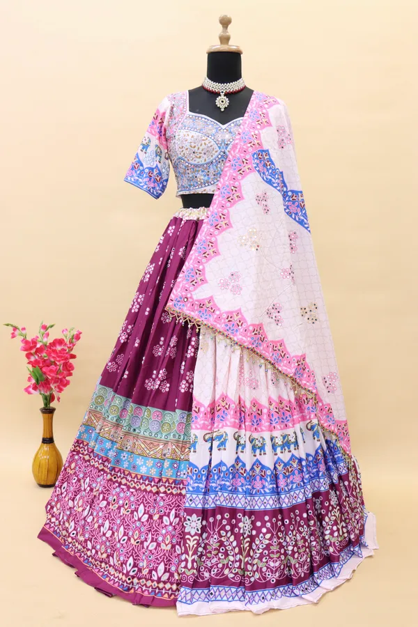 White_Lehenga_Choli_With_Mirror_Work_And_Attached_White_Dupatta