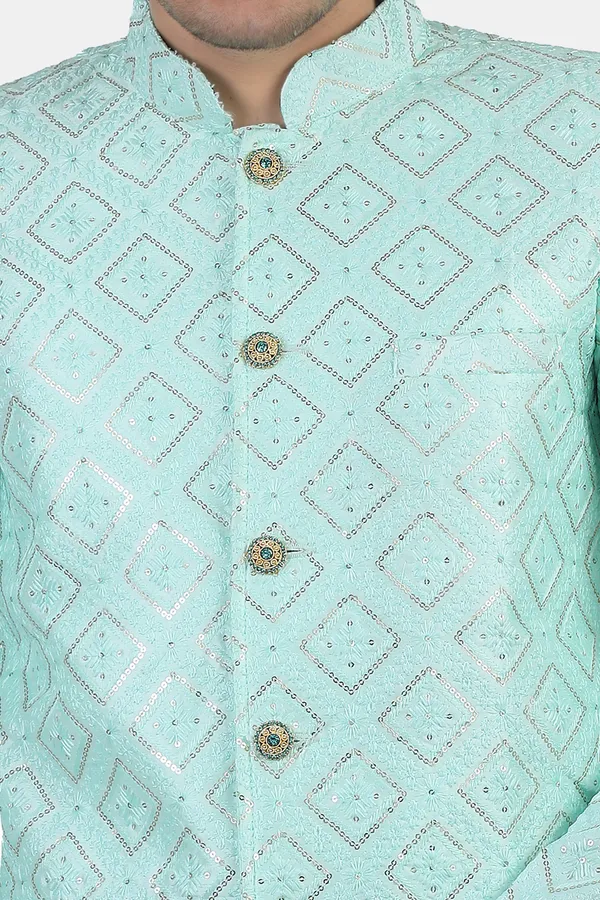 Mint_Green_Embroidered,_Self_Design_Bandhgala