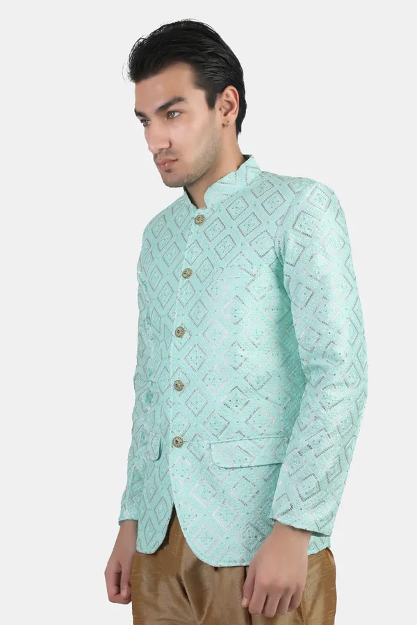 Mint_Green_Embroidered,_Self_Design_Bandhgala