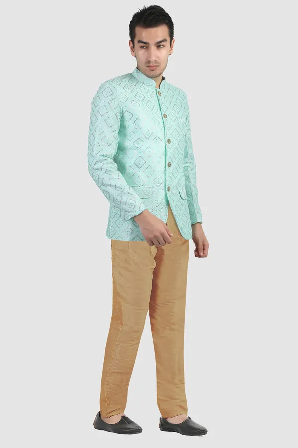 Mint_Green_Embroidered,_Self_Design_Bandhgala