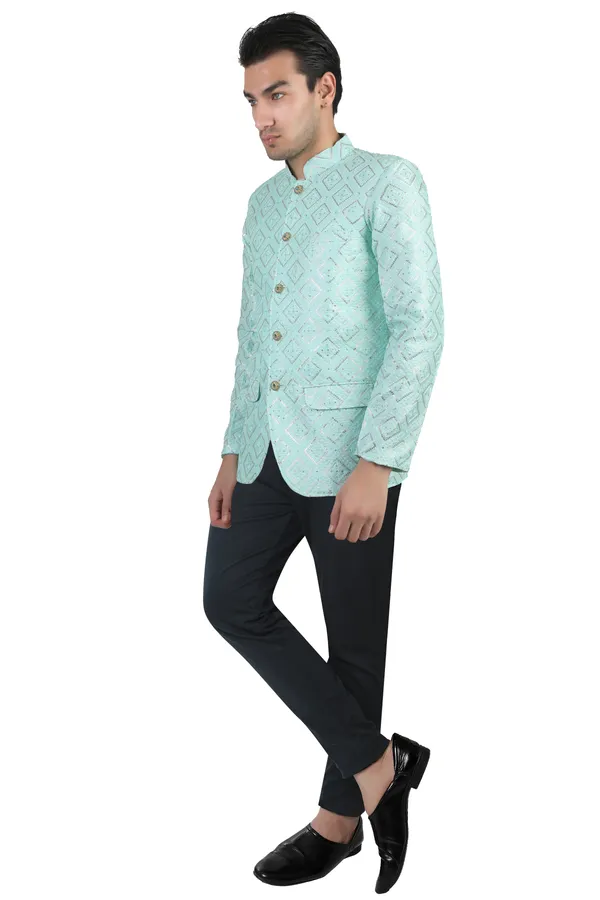 Mint_Green_Embroidered,_Self_Design_Bandhgala