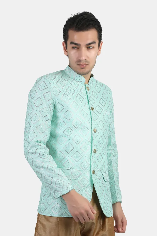 Mint_Green_Embroidered,_Self_Design_Bandhgala