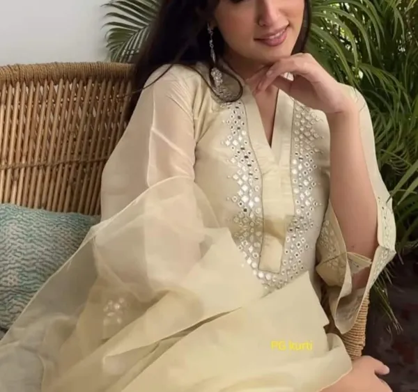 Off_White_Chanderi_Kurta_With_Foil_Mirror_Work_Embroidery_-_Attached_Cotton_Lining_With_Pant_&_Chanderi_Dupatta_Set_.
