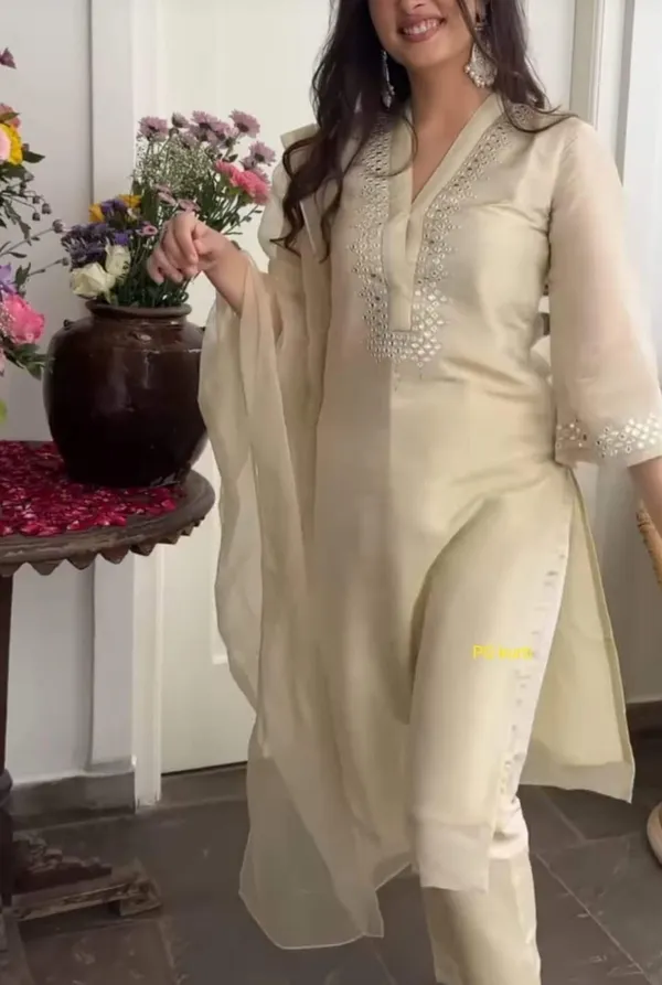 Off_White_Chanderi_Kurta_With_Foil_Mirror_Work_Embroidery_-_Attached_Cotton_Lining_With_Pant_&_Chanderi_Dupatta_Set_.
