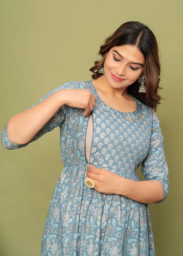 Chandrima_Grey_Cotton_Maternity_And_Feeding_Kurti