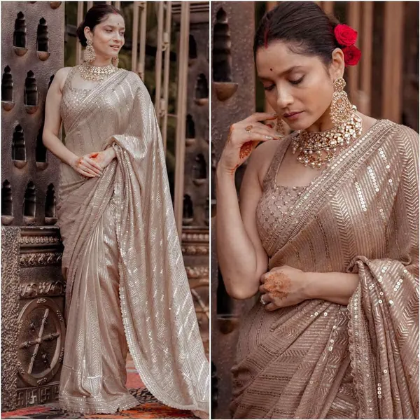 Georgette_Gold_Sequence_Work_Saree_With_Lace_Embroidery