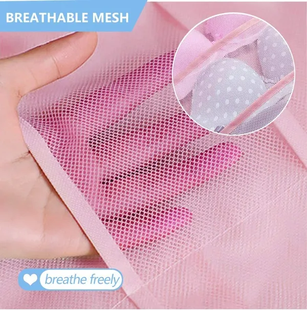 Pack_of_1_Double_Sided_30_Pockets_Clear_Hanging_Bag_Socks_Bra_Underwear_Rack_Hanger_Storage_Organizer_Wall_Hanging_Closet_Shelves_Storage_Pockets_Non_Woven_Matrial_(Baby_Pink