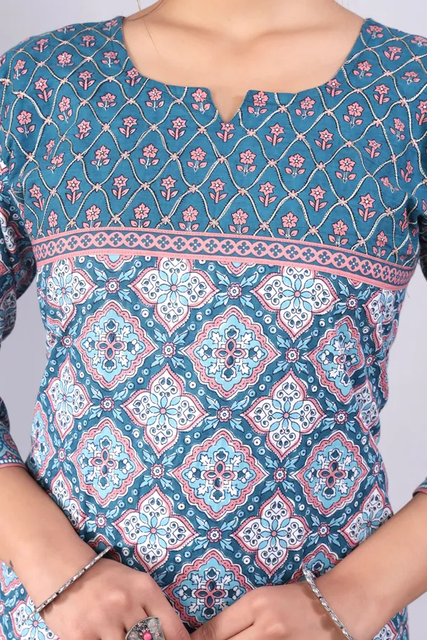 Turkish_Blue_Pure_Cotton_Printed_Casual_Wear_Kurti_For_Women