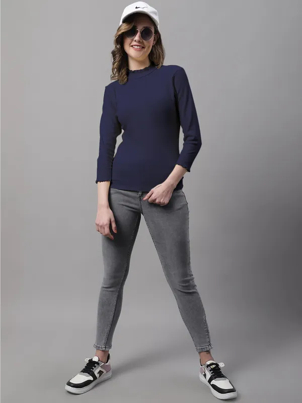 Navy_Cotton_Rib_Turtle_Neck_Medium_Top_For_Women