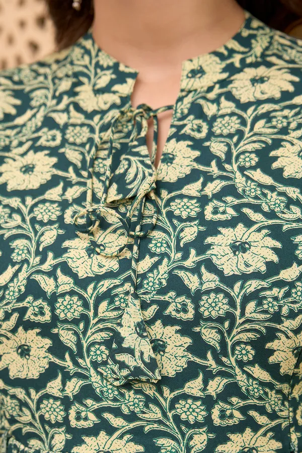 Classic_Rayon_Printed_Maternity_&_Nursing_Green_Dress