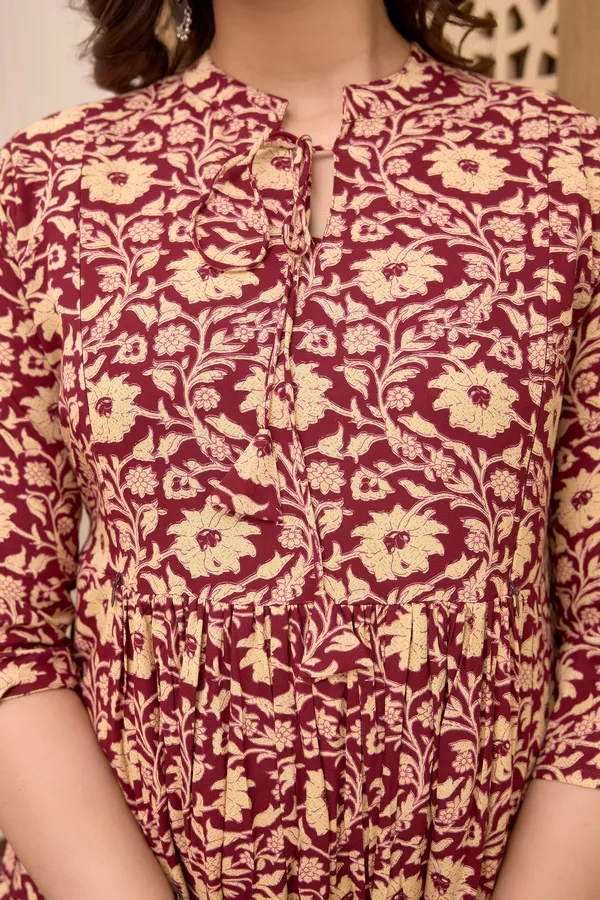 Classic_Rayon_Printed_maternity_&_Nursing_Maroon_Dress
