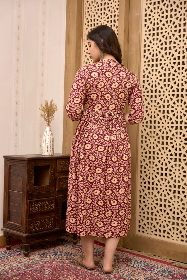 Classic_Rayon_Printed_maternity_&_Nursing_Maroon_Dress