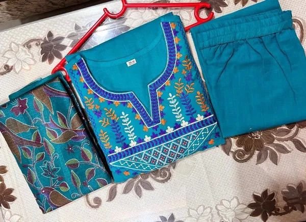 Rama_Green_Color_Kurta_&_Pant_with_Khadi_Silk_Dupatta_Set