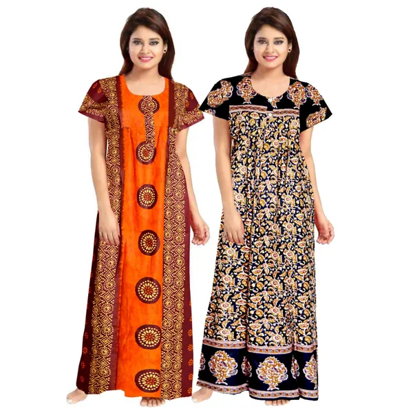 Combo_of_2_Orange_Pure_Cotton_Printed_Sleepwear_Kaftan_Maxi_Nightdress