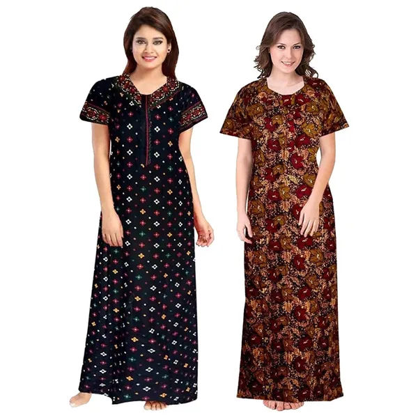 Combo_of_2_Brown_Soft_Pure_Cotton_Printed_Nightwear_Kaftan_Nighty