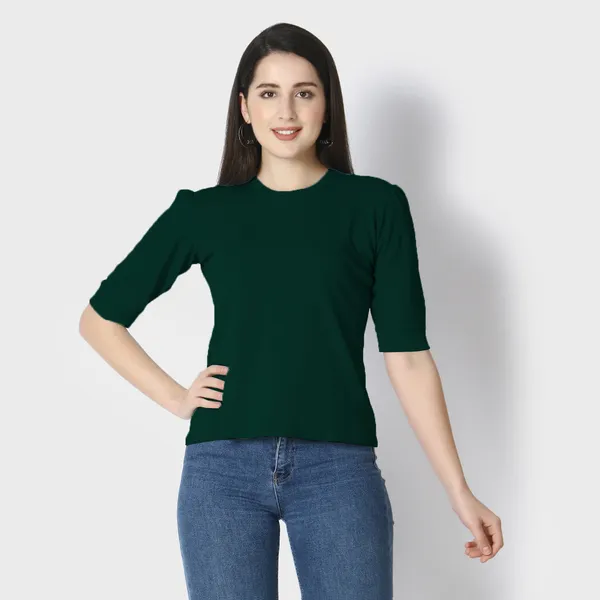 Dark_Green_Polycotton_T-Shirts_For_Women