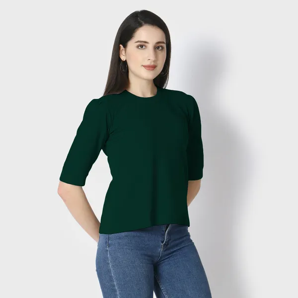 Dark_Green_Polycotton_T-Shirts_For_Women
