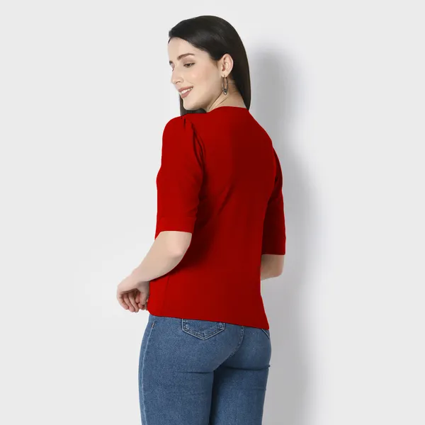Red_Polycotton_T-Shirts_For_Women