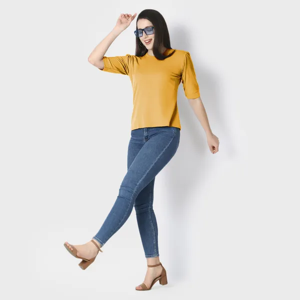 Yellow_Polycotton_T-Shirts_For_Women