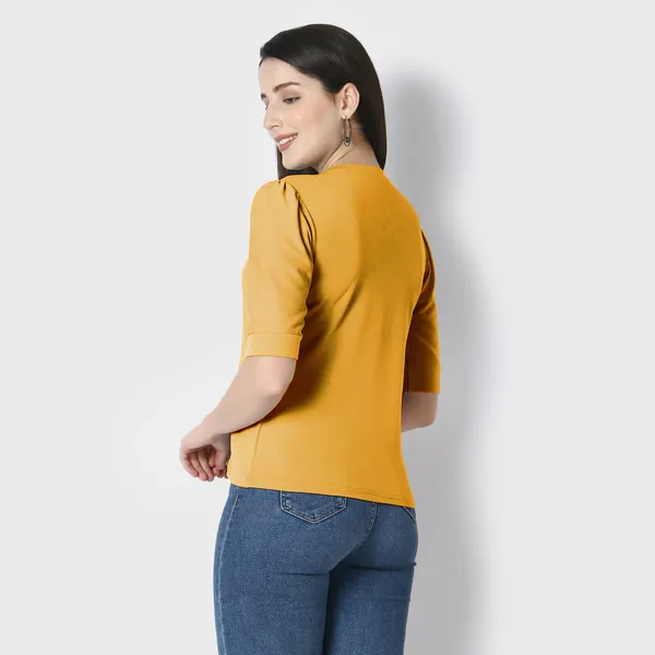 Yellow_Polycotton_T-Shirts_For_Women