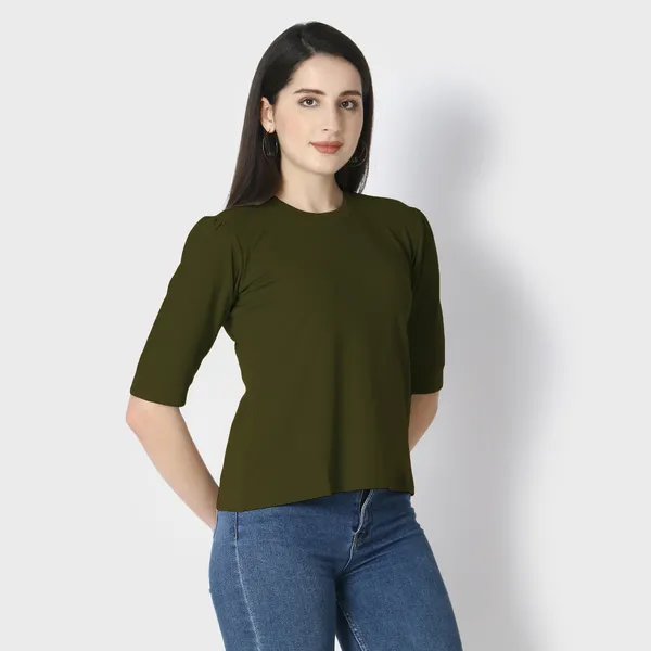 Dark_Green_Polycotton_T-Shirts_For_Women