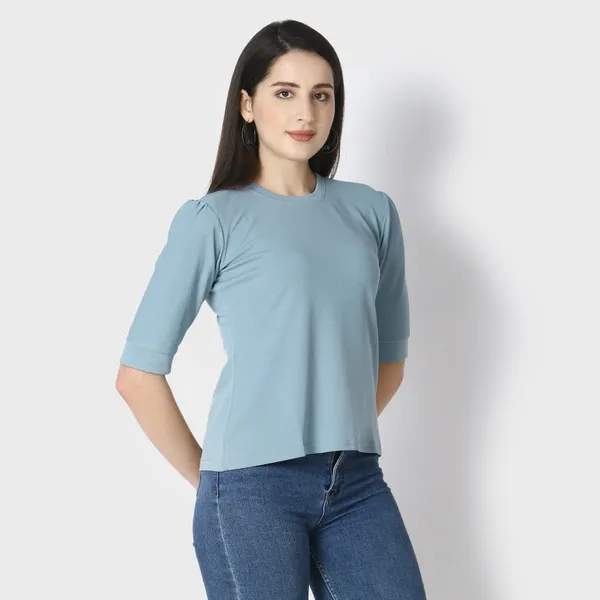 Sky_Blue_Polycotton_T-Shirts_For_Women