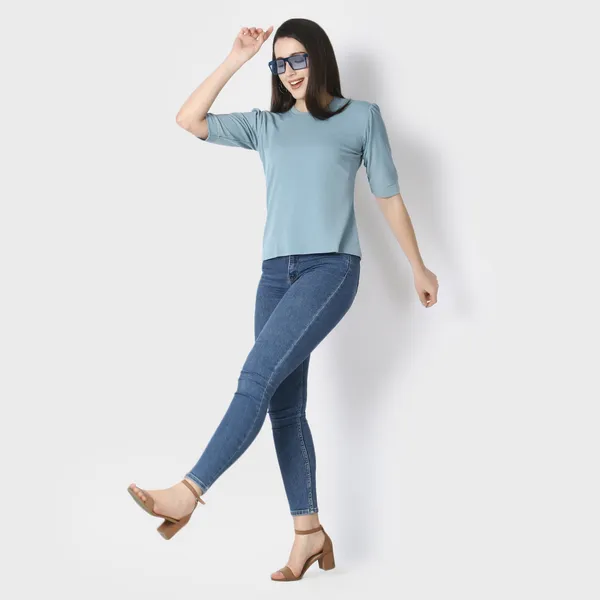 Sky_Blue_Polycotton_T-Shirts_For_Women