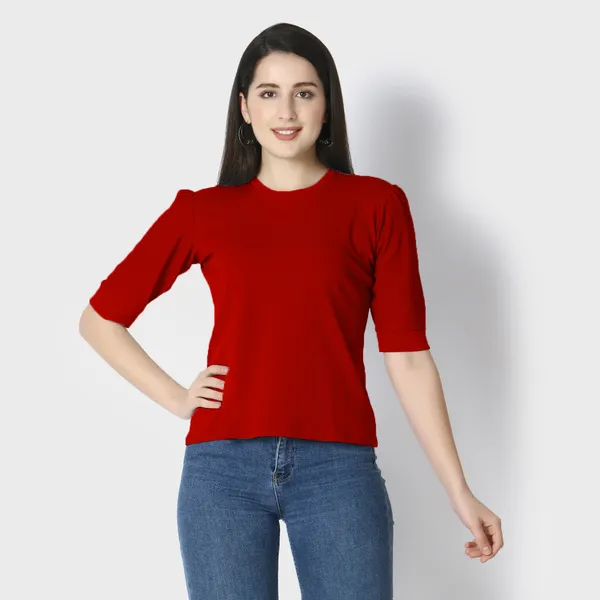 Red_Polycotton_T-Shirts_For_Women