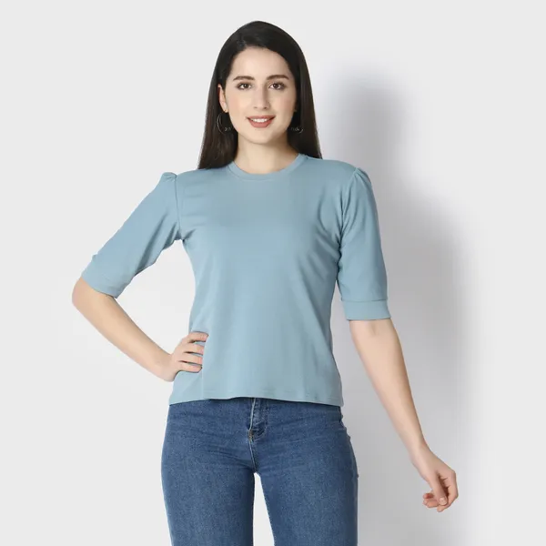 Sky_Blue_Polycotton_T-Shirts_For_Women