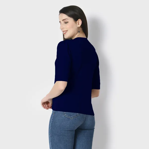 Navy_Blue_Polycotton_T-Shirts_For_Women