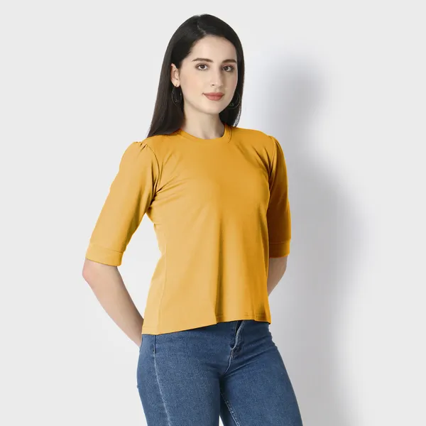 Yellow_Polycotton_T-Shirts_For_Women