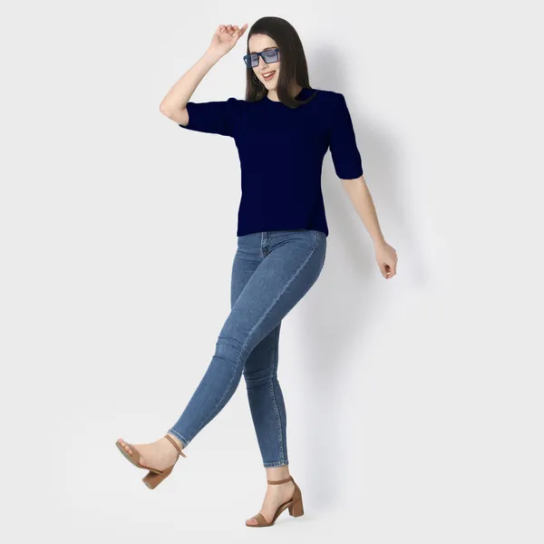 Navy_Blue_Polycotton_T-Shirts_For_Women