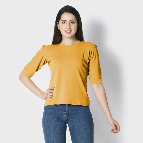 Yellow_Polycotton_T-Shirts_For_Women