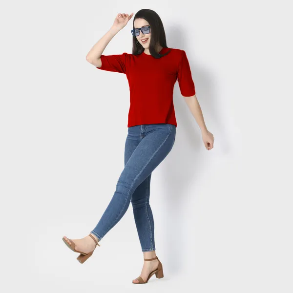 Red_Polycotton_T-Shirts_For_Women