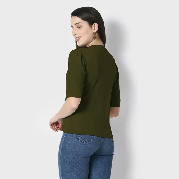 Dark_Green_Polycotton_T-Shirts_For_Women