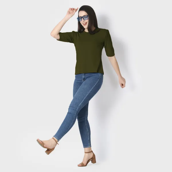 Dark_Green_Polycotton_T-Shirts_For_Women