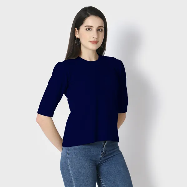 Navy_Blue_Polycotton_T-Shirts_For_Women