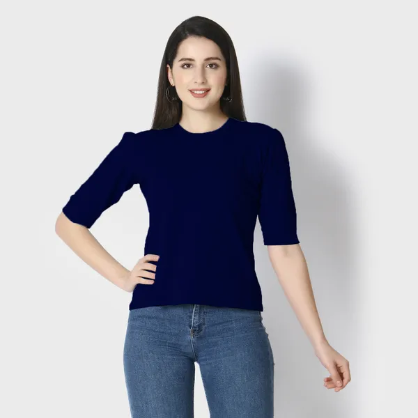 Navy_Blue_Polycotton_T-Shirts_For_Women