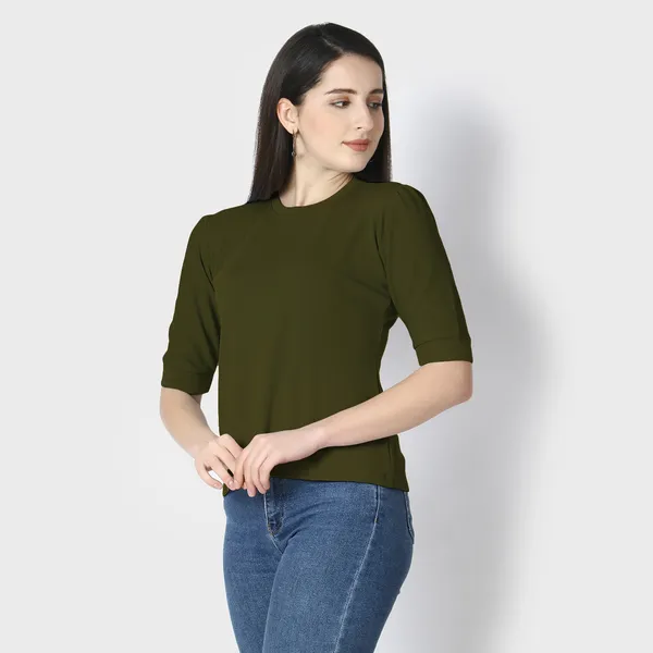 Dark_Green_Polycotton_T-Shirts_For_Women