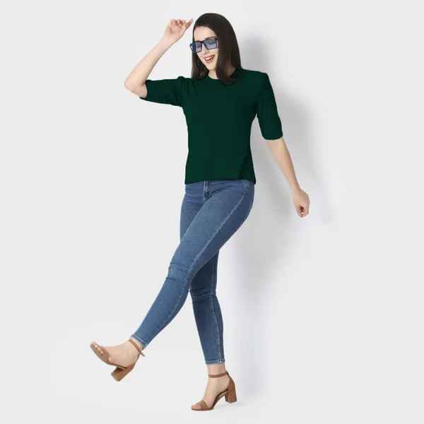 Dark_Green_Polycotton_T-Shirts_For_Women