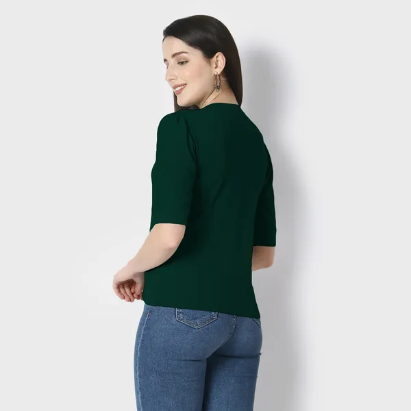 Dark_Green_Polycotton_T-Shirts_For_Women